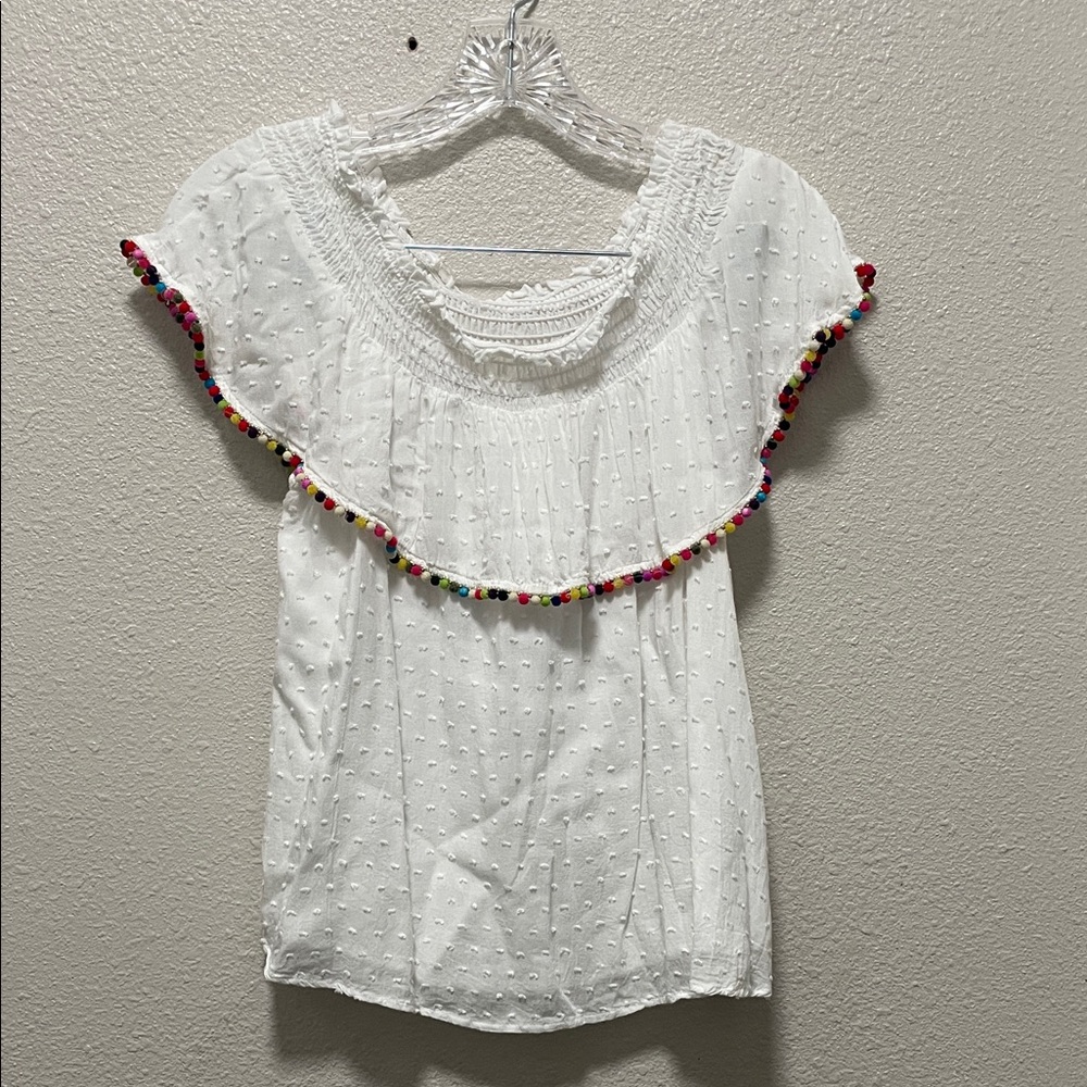 Alya White Ruffle Top Colorful Coconut Girl Eyelet Women’s Shirt